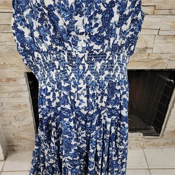 Chelsea & Theodore Paisley Peasant Maxi Sundress Smocked Waist Plus size 2X new - Picture 10 of 12